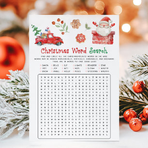 Cartes Pour Fêtes Annuelles Jeu de recherche de mots de Noël de Santa