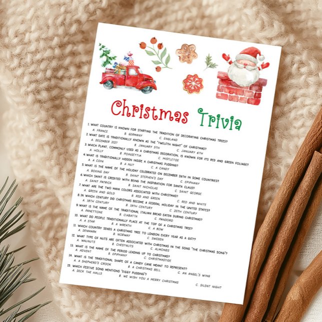 Cartes Pour Fêtes Annuelles Jeu de trivia de Noël avec le Père Noël (Santa Christmas Party Game)
