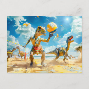 Cartes Pour Fêtes Annuelles Jeu de volley-ball de plage de Dinosaur