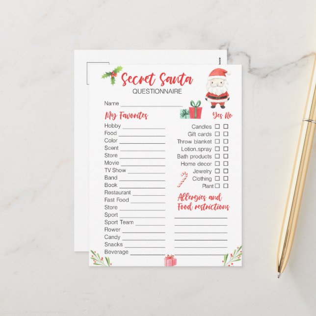 Cartes Pour Fêtes Annuelles Jeu Festive Christmas Secret Père Noël (Devant/Arrière en situation)