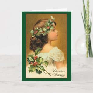 Cartes Pour Fêtes Annuelles Jeune fille avec Holly Vintage Noël