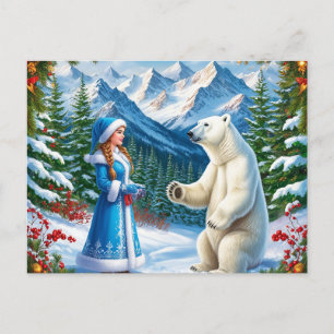 Cartes Pour Fêtes Annuelles Jeune fille de neige avec décoration festive et ou