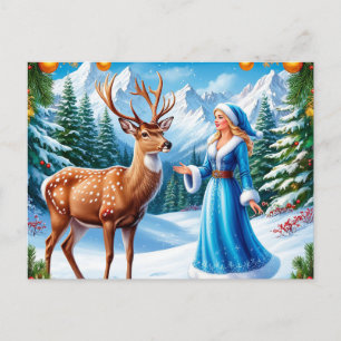 Cartes Pour Fêtes Annuelles Jeune fille de neige enchantant la scène hivernale