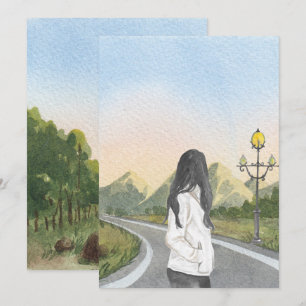Cartes Pour Fêtes Annuelles Jeune fille esthétique sur le paysage naturel