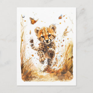 Cartes Pour Fêtes Annuelles Jeune guépard joueur et papillons