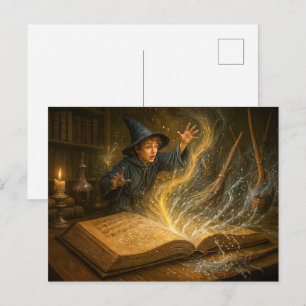 Cartes Pour Fêtes Annuelles Jeune magicien avec illustration de fantasy de liv