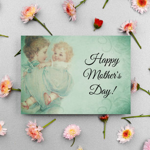 Cartes Pour Fêtes Annuelles Jeune maman vintage Mint Green Joyeuse fête des mè