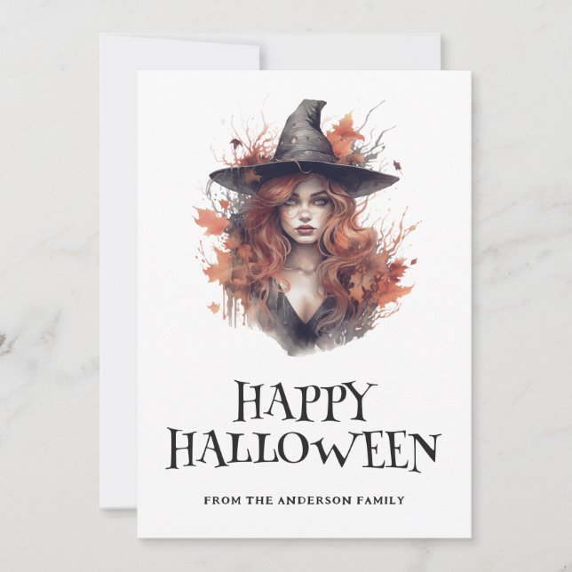 Cartes Pour Fêtes Annuelles Jeune sorcière rouge haïe heureux Halloween (Devant)