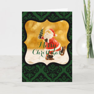 CARTES POUR FÊTES ANNUELLES JEUNES CHRISTMAS PÈRE NOËL SKATING AVEC SOUHAITS