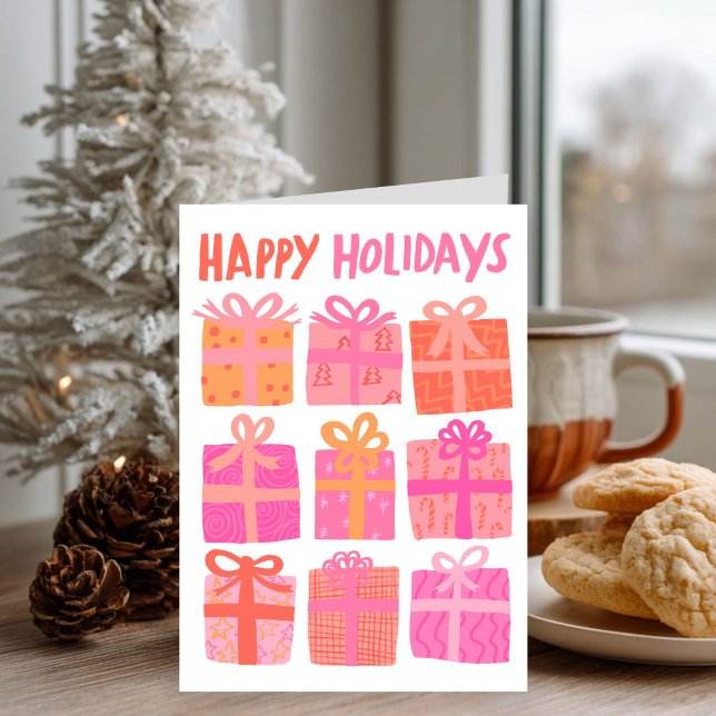 Cartes Pour Fêtes Annuelles JEUX VACANCES Cadeaux Noël CUSTOM Rose mignonne (HAPPY HOLIDAYS Gifts Hand-drawn Christmas CUSTOM Pink Cute Holiday Card
)