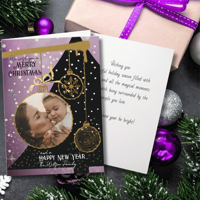 Cartes Pour Fêtes Annuelles Jewel Tone Lavender & Gold Photo Christmas Card (Jewel Tone Lavender & Gold Photo Christmas Card)