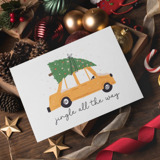 Cartes Pour Fêtes Annuelles Jingle All Way Voiture et Arbre de Noël (Créateur téléchargé)