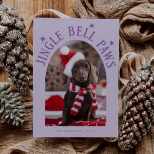 Cartes Pour Fêtes Annuelles Jingle Bell Paws Chien Photo Lilac Noël