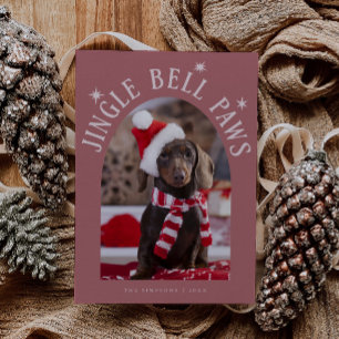 Cartes Pour Fêtes Annuelles Jingle Bell Paws Chien photo rose Noël