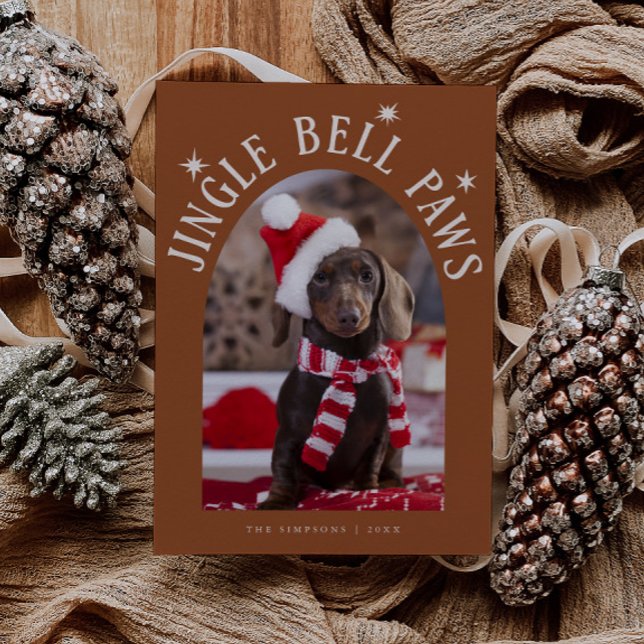 Cartes Pour Fêtes Annuelles Jingle Bell Paws Chien Photo Terracotta Noël (Créateur téléchargé)