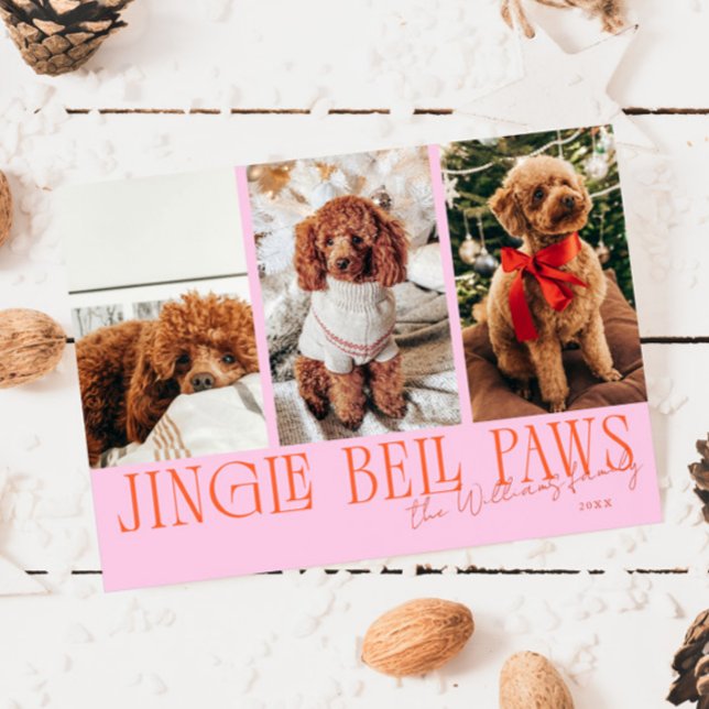 Cartes Pour Fêtes Annuelles Jingle Bell Paws Christmas Orange Pink Dog Photo  (Créateur téléchargé)