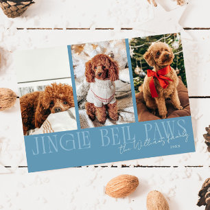 Cartes Pour Fêtes Annuelles Jingle Bell Paws Noël Carton en Denim Bleu Photo d