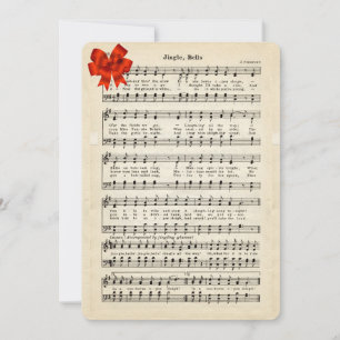 Cartes Pour Fêtes Annuelles Jingle Bells Partition Vintage Musique, Red Satin
