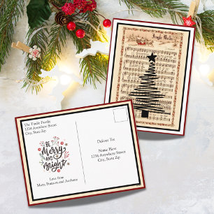 Cartes Pour Fêtes Annuelles "Jingle Bells" Vintage feuille Musique Noël