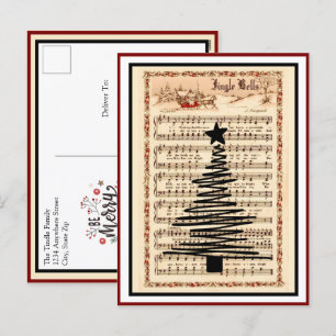 Cartes Pour Fêtes Annuelles "Jingle Bells" Vintage feuille Musique Noël