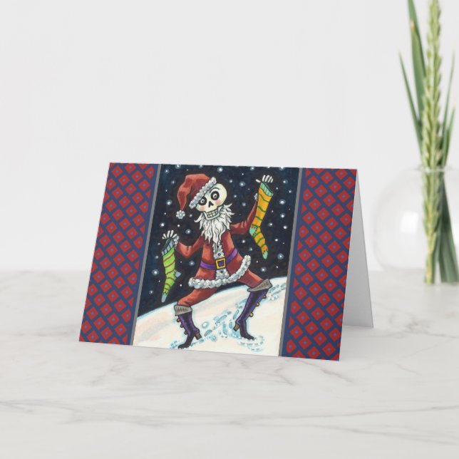 CARTES POUR FÊTES ANNUELLES JINGLE BONES PÈRE NOËL, SKELETON DE NOËL & STOCKIN (Devant)