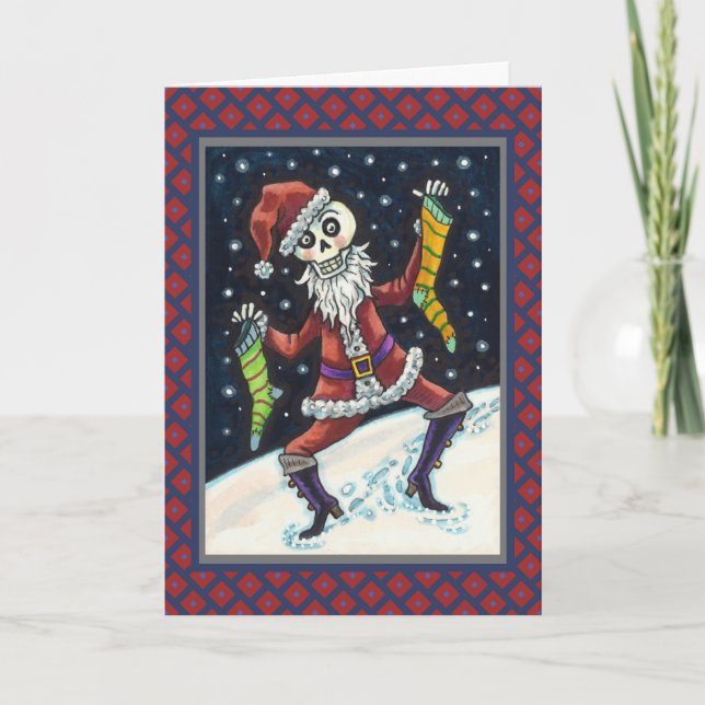 CARTES POUR FÊTES ANNUELLES JINGLE BONES PÈRE NOËL, SQUELETTE DE NOËL & BAS (Devant)