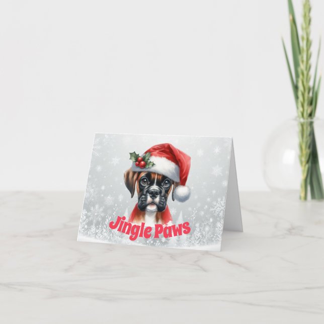 Cartes Pour Fêtes Annuelles Jingle Paws et Boxer Dog Joy (Devant)