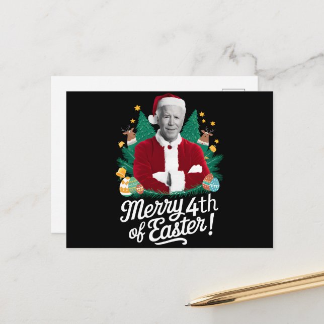 Cartes Pour Fêtes Annuelles Joe Biden Noël Père Noël Joyeux 4ème Noël Pâques (Devant/Arrière en situation)
