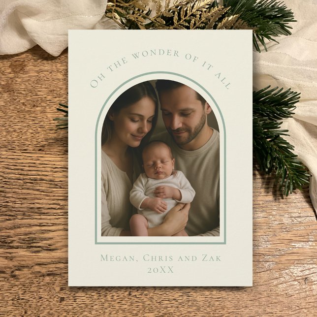 Cartes Pour Fêtes Annuelles John 3:16 Modern Sage Elegant Arch Christmas Photo (Elegant arch photo template, Sage & cream personalized Christmas photo card. Custom John 3:16
)