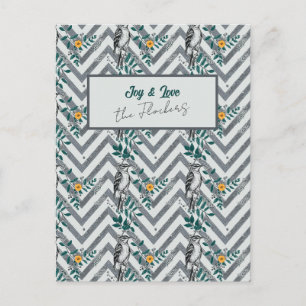Cartes Pour Fêtes Annuelles Joie & Amour - Motif Oiseau & Fleur Zigzag