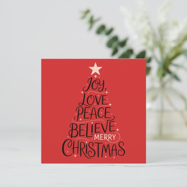 Cartes Pour Fêtes Annuelles Joie Amour Paix Croire Joyeux Noël Arbre Xmas (Debout devant)