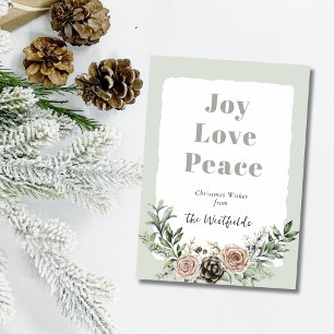 Cartes Pour Fêtes Annuelles Joie Amour Paix Noël Roses Cône de Pin