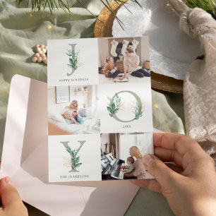 Cartes Pour Fêtes Annuelles JOIE Aquarelle Floral Flat Holiday Card