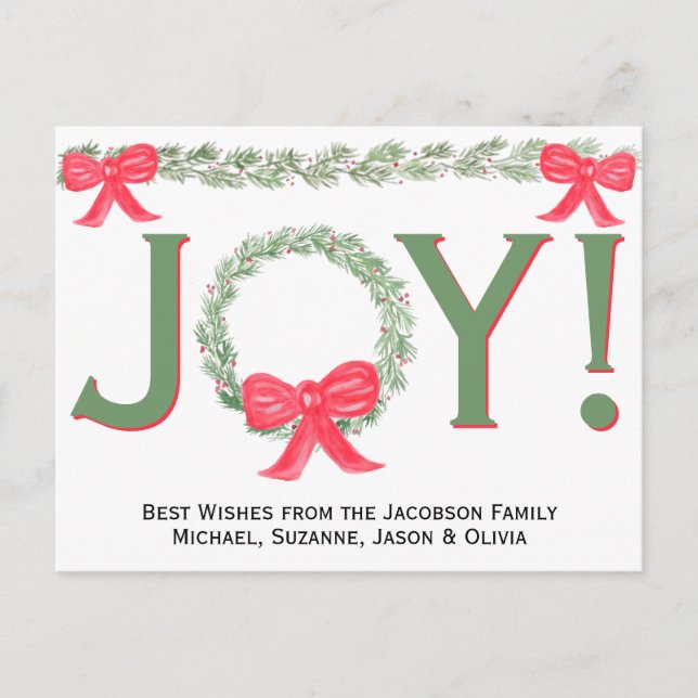 Cartes Pour Fêtes Annuelles Joie ! Aquarelle simple Wreath & Garland avec vach (Devant)