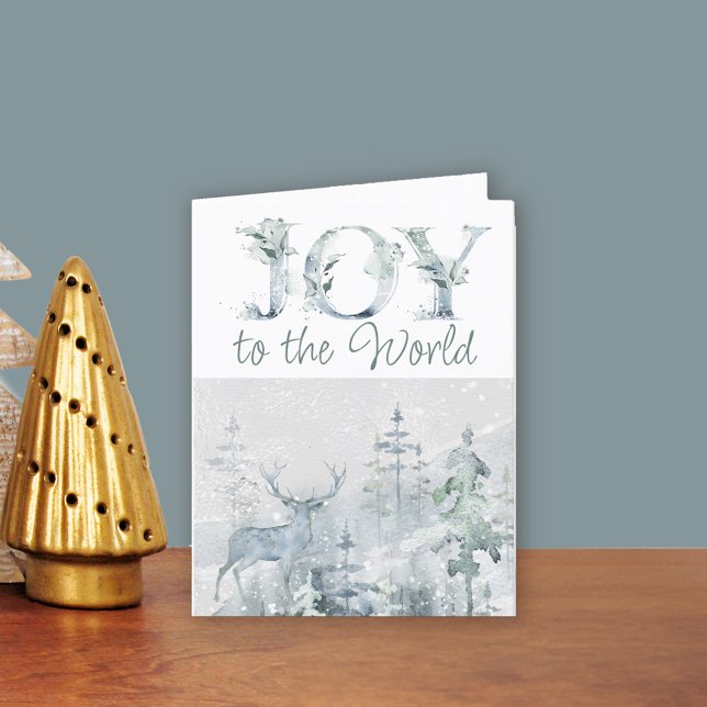 Cartes Pour Fêtes Annuelles Joie au Monde Cerf de la forêt aquarelle d'hiver (Joy to the World Christmas Card. Buy professionally printed or as printable digital download.)