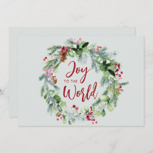Cartes Pour Fêtes Annuelles Joie au monde de l'aquarelle hiver Wreath