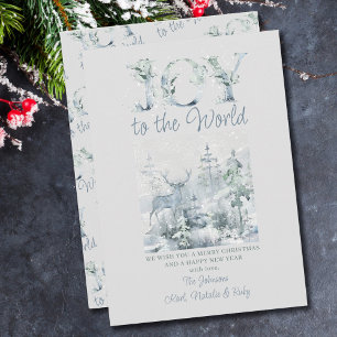 Cartes Pour Fêtes Annuelles Joie au Monde Forêt enneigée Typographie Ornée
