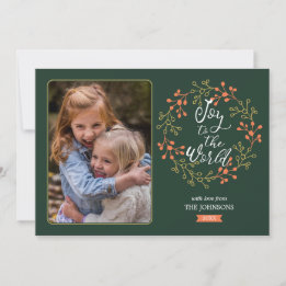 Cartes Pour Fêtes Annuelles Joie au monde Moderne Calligraphie Vacances Wreath