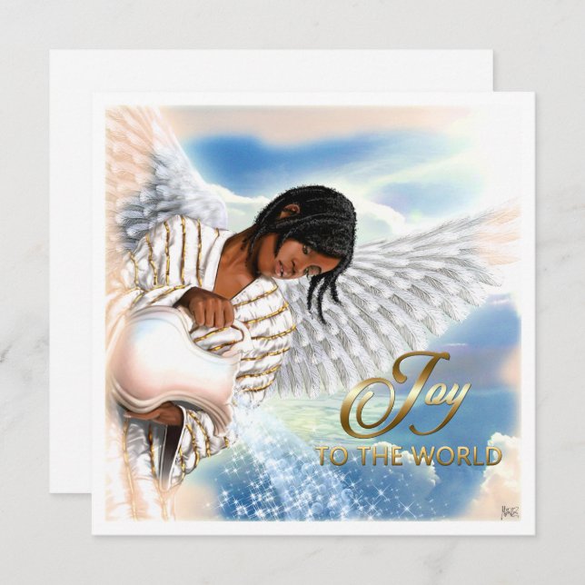 Cartes Pour Fêtes Annuelles Joie au monde. Noël de l'Ange Africain-Américain (Devant / Derrière)