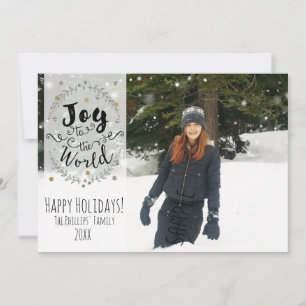 Cartes Pour Fêtes Annuelles Joie au Monde Rustique Argent Or Photo de Vacances