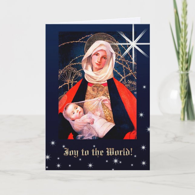 Cartes Pour Fêtes Annuelles Joie au monde. Vierge à Noël (Devant)