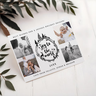 Cartes Pour Fêtes Annuelles Joie Au Mot   Photo multiple de l'arbre noir