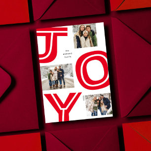 Cartes Pour Fêtes Annuelles Joie audacieuse simple moderne rouge trois photo N