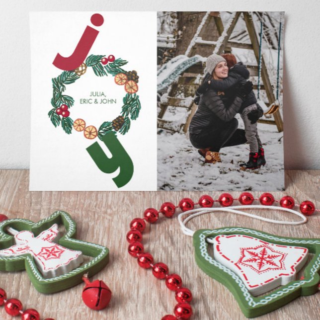 Cartes Pour Fêtes Annuelles Joie avec photo et couronne de noël illustrée (Créateur téléchargé)