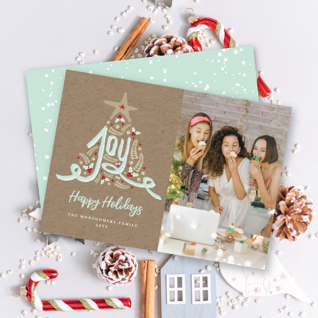 Cartes Pour Fêtes Annuelles Joie calligraphiée de feuillage dessinée à la main (Créateur téléchargé)