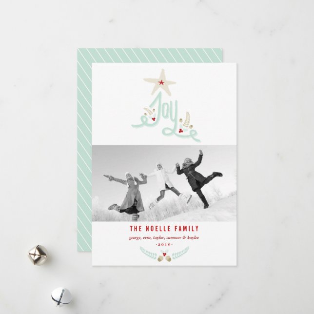 Cartes Pour Fêtes Annuelles Joie calligraphiée dessinée à la main dans un styl (Devant/Arrière en situation)