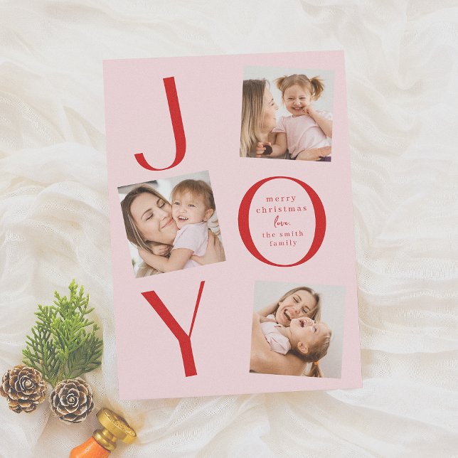 Cartes Pour Fêtes Annuelles Joie | Couleurs modifiables Moderne 4 Photo Noël (Créateur téléchargé)