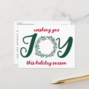 Cartes Pour Fêtes Annuelles JOIE Couronne de Noël simple à main