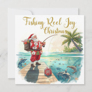 Cartes Pour Fêtes Annuelles Joie de la bobine de pêche Noël avec le Père Noël