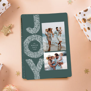 Cartes Pour Fêtes Annuelles Joie de neige tacheté deux photo vert Noël